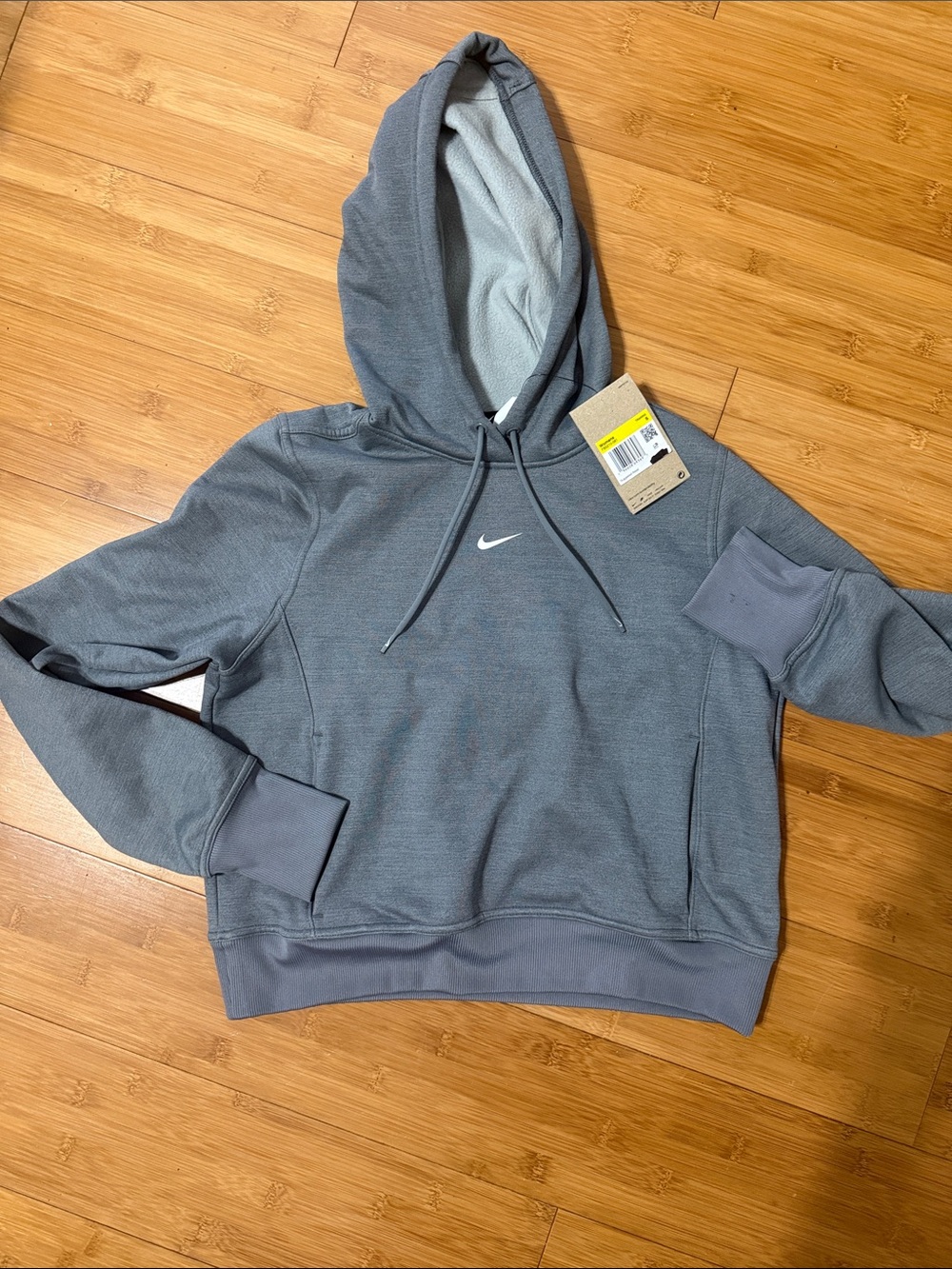 Nike Women's Heather Gray Pullover Hoodie with White Swoosh